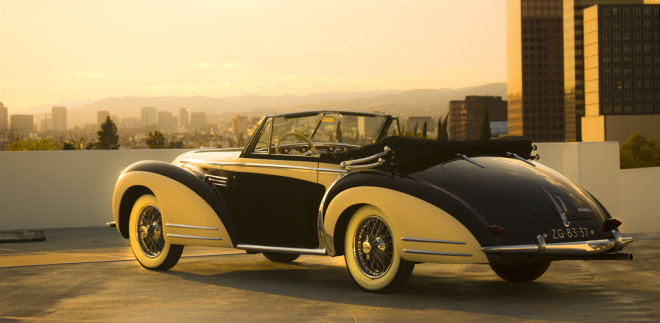 1953 Delahaye Type 178 at sunset over the L.A. skyline.