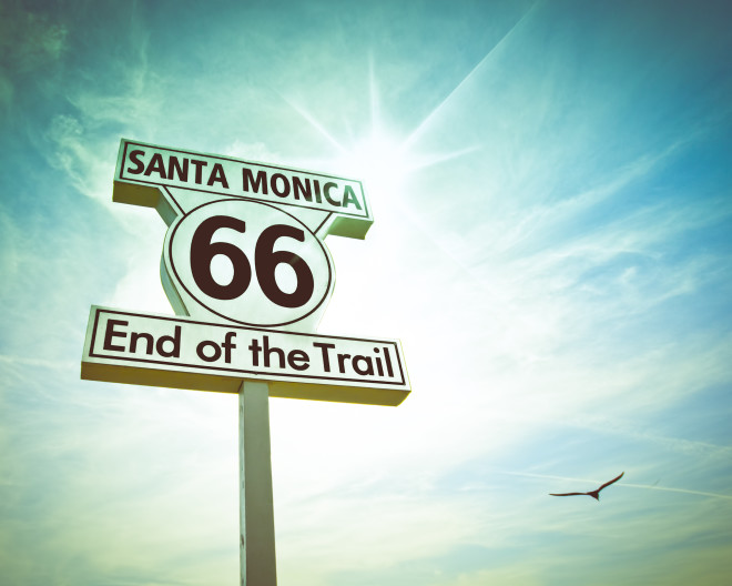 Route 66 road sign for Santa Monica