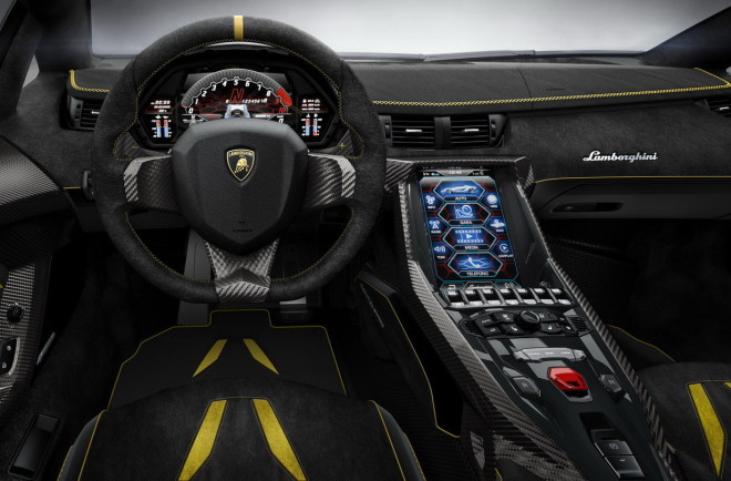 The interior of a new Lamborghini Centenario lease.