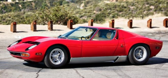 Lease a red 1971 Lamborghini Miura from auction