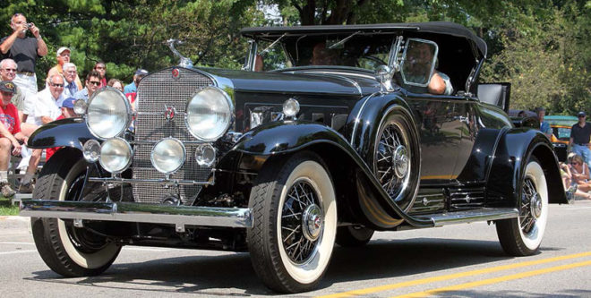 Black V-16 Cadillac at the Lake Bluff Concours