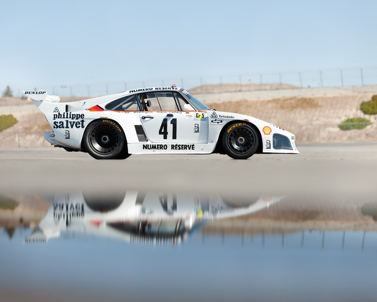 1979 Porsche 935 Lemans Winner - White Race Car reflected in Pool, PFSSimpleLease. #pfs_leasing