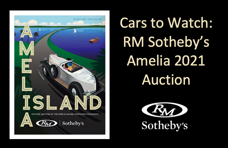 2021 RM Amelia Poster, Vintage Car Poster, illustrated Driving along the water