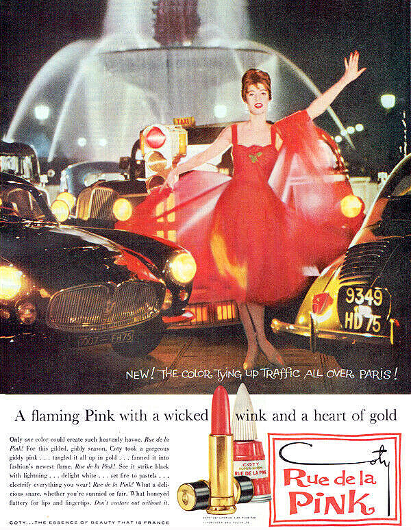 1959 Coty Rue de la Pink lipstick ad. Maserati Auction