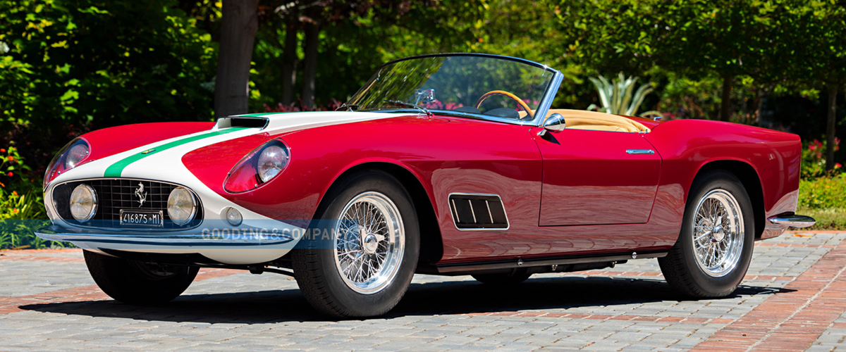 1959 Red and white Ferrari GT LWB California Spider front left