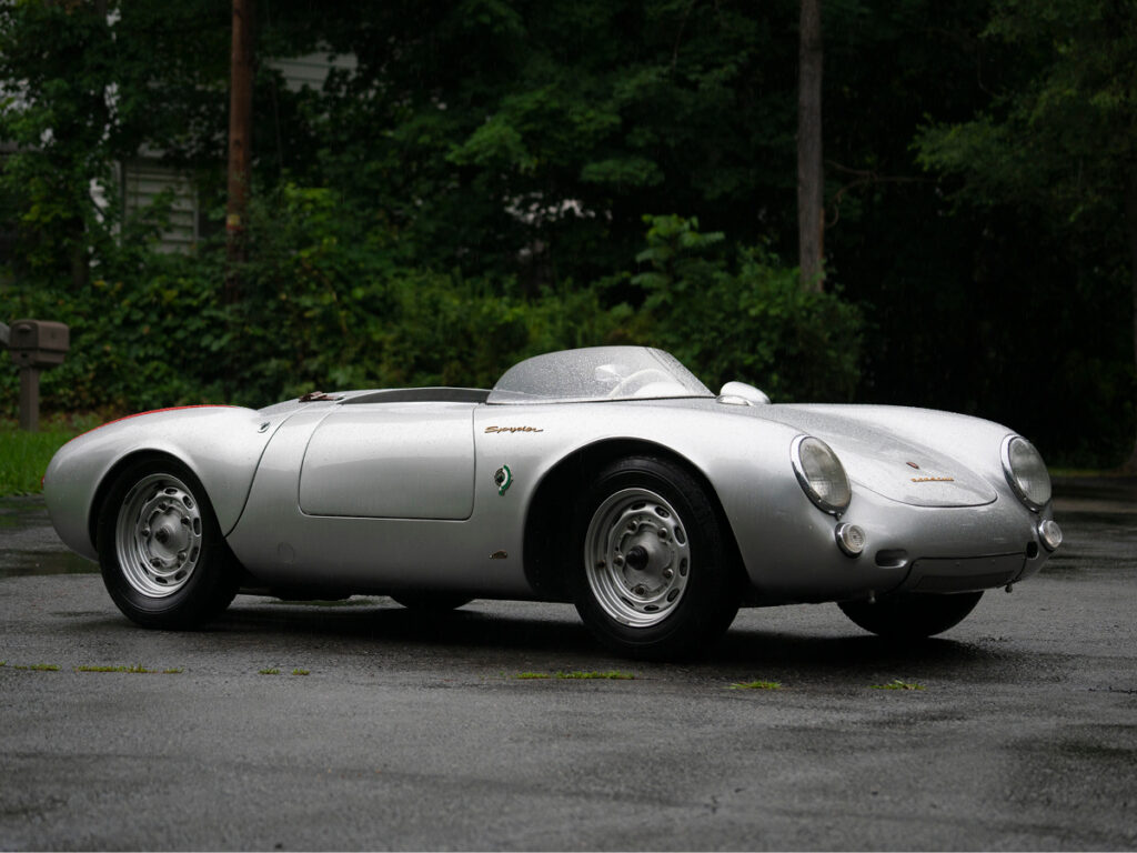 Silver Porsche 550 Spyder Right Front View