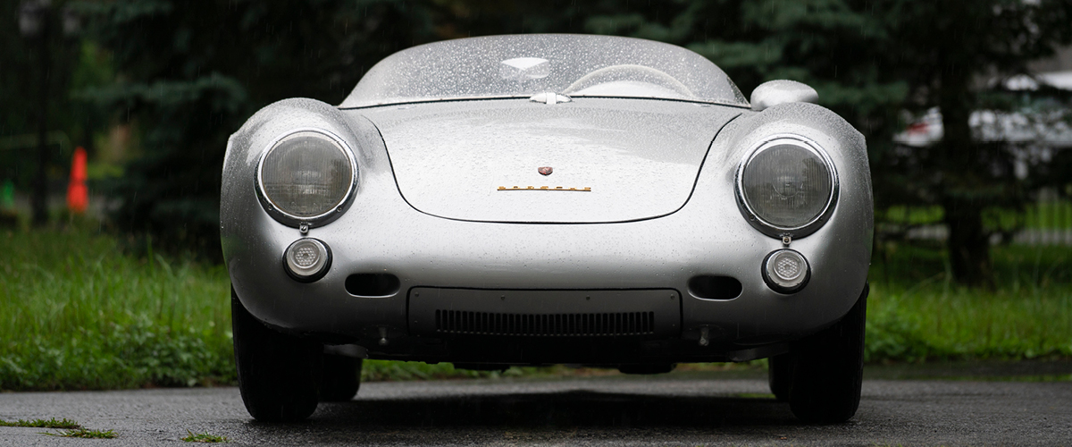 1955 Porsche 550 Spyder head-on view. Vintage Car Financing