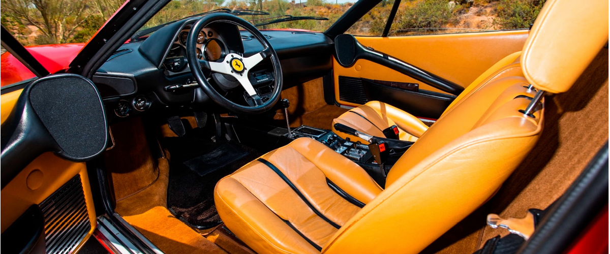 Red Ferrari 308 GTB interior. financing a vintage car