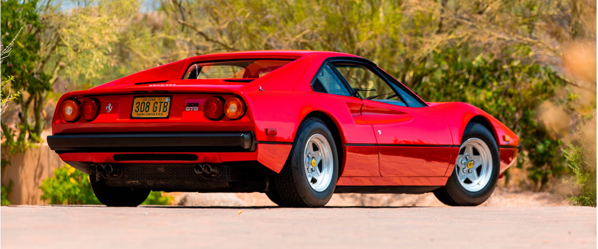 Red Ferrari 308 GTB rear view. lease used ferrari