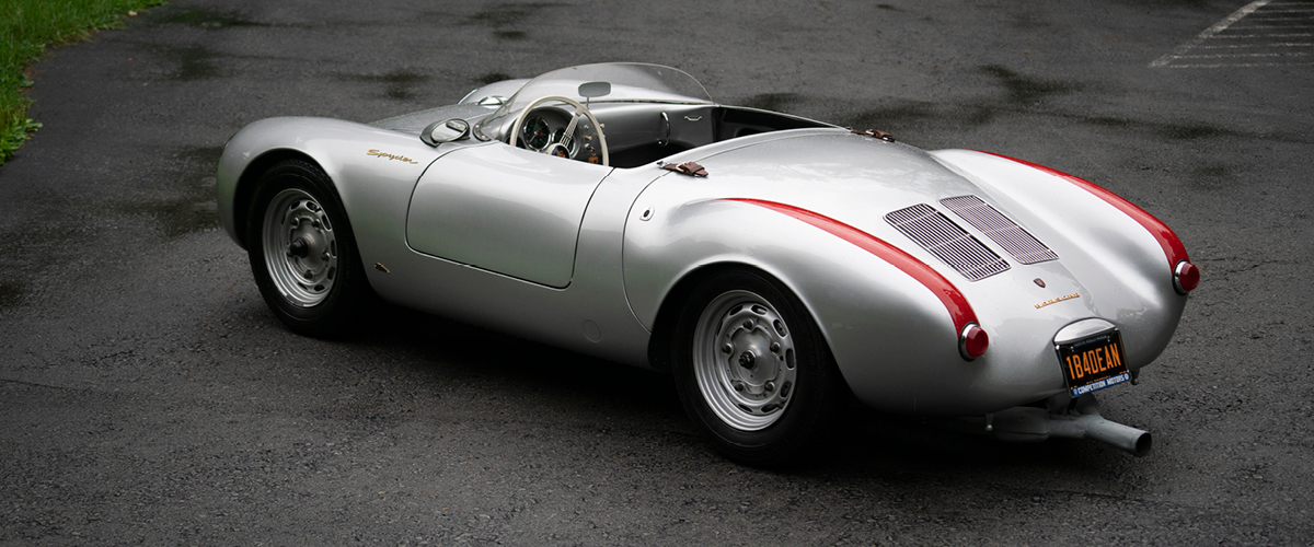 1955 Silver Porsche 550 Spyder left rear view. Porsche Financing