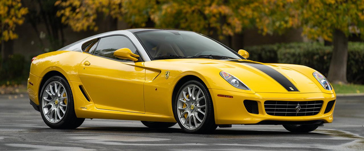 Yellow Ferrari 599 GTB right front view