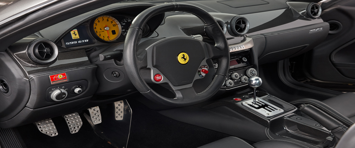 Ferrari 599 GTB interior showing stick shift