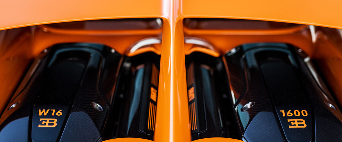 Closeup of Bugatti Chiron Super Sport hood.
