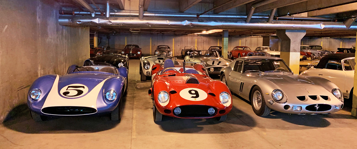 Lineup of masterpiece vehicles in garage