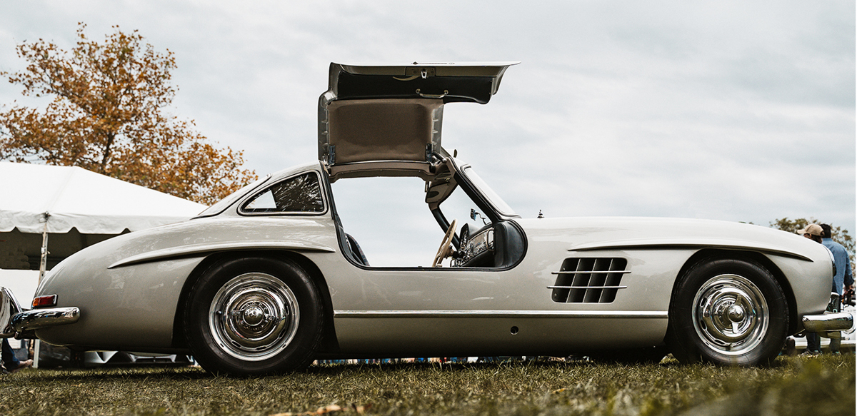 Silver Mercedes 300 SL Gullwing profile