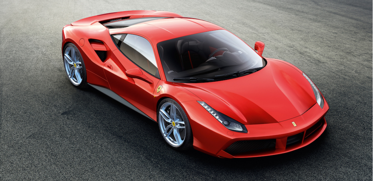 Red Ferrari 488 Pista coupe, top view