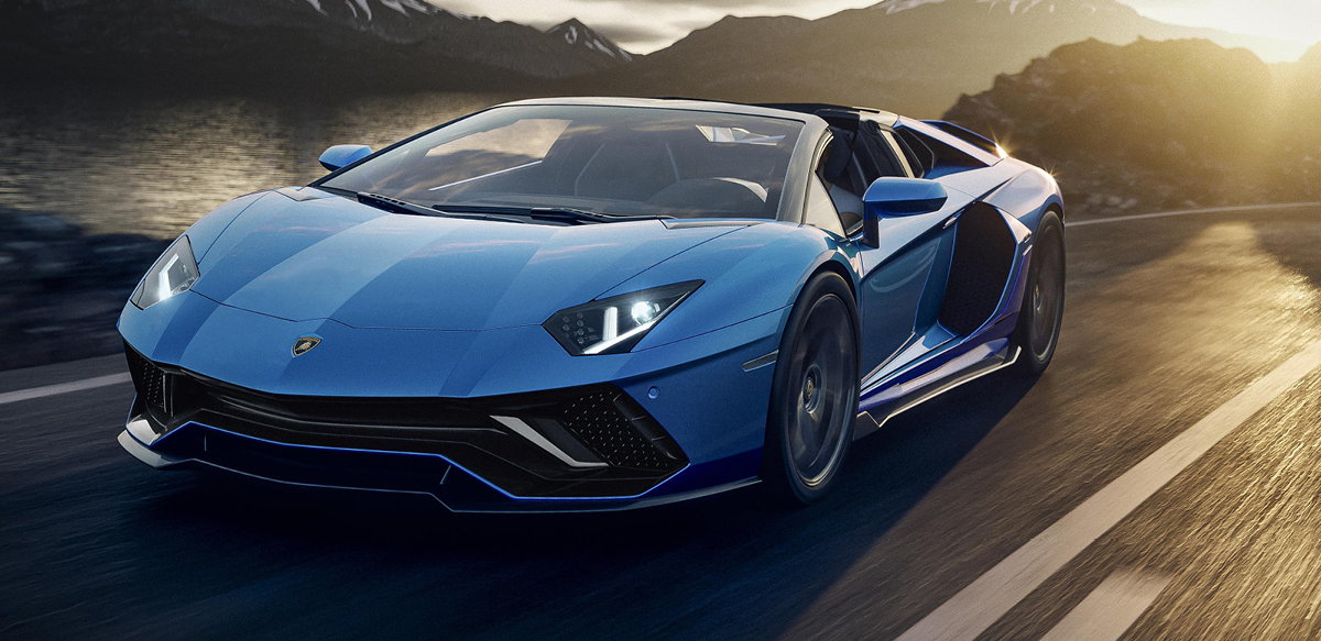 Blue Lamborghini Aventador on the road