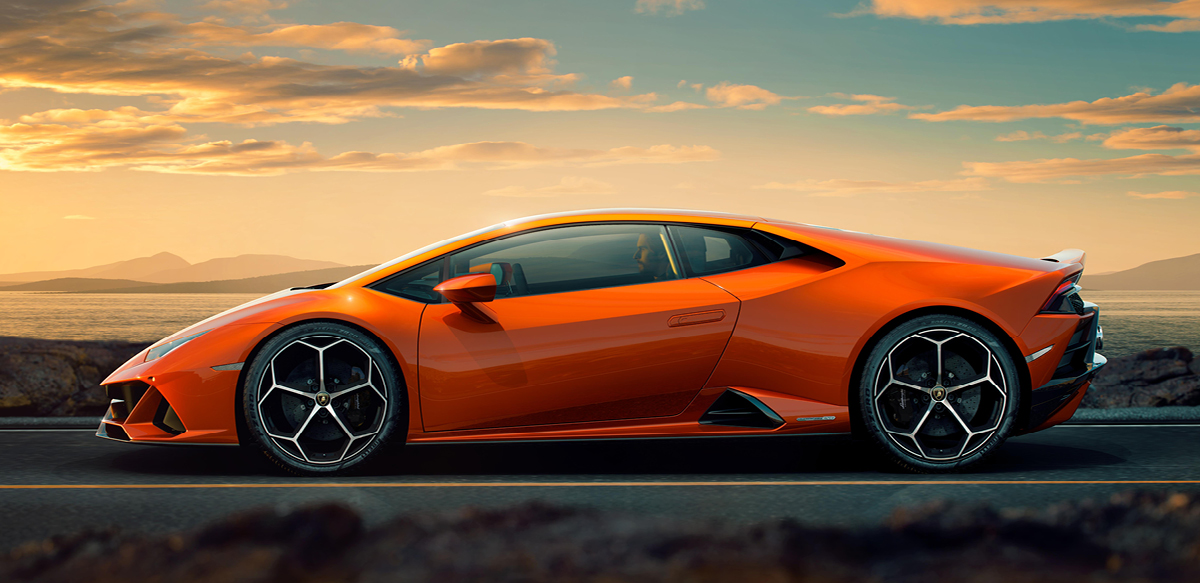 Orange Lamborghini Huracan Evo side view