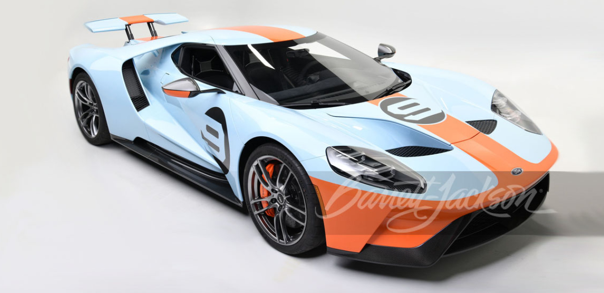 2019 Ford GT Heritage Edition in Gulf Racing livery top left view