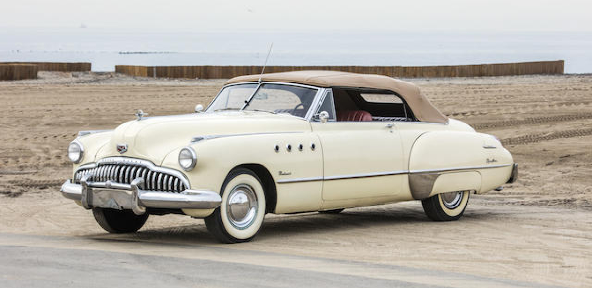 Yellow 1949 Buick convertible featured in movie “Rain Man” front left view