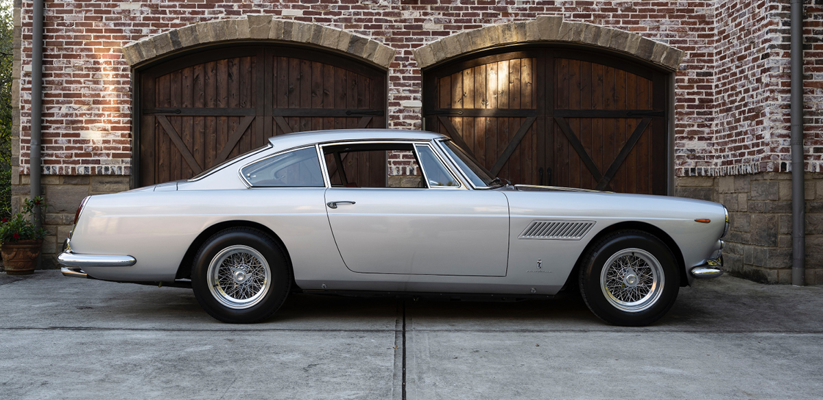 Silver Ferrari 250 GTE profile shot