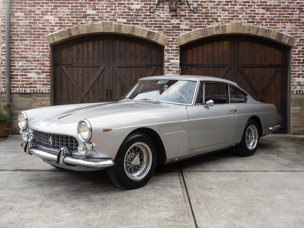 Silver Ferrari 250 GTE front three-quarter left view