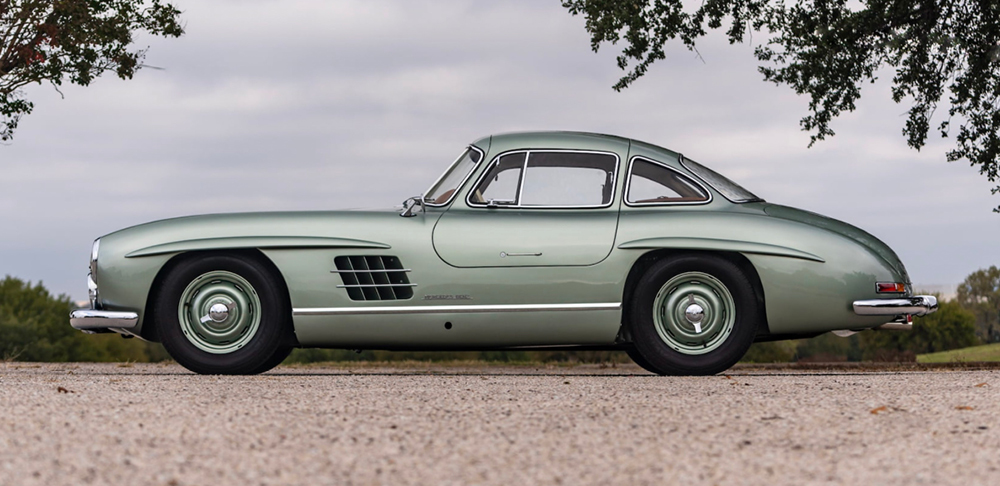 Gray Mercedes 300 SL Gullwing profile view