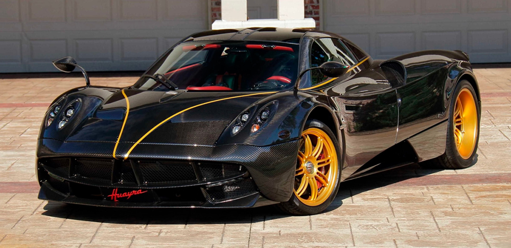 Black Pagani Huayra front three-quarter view