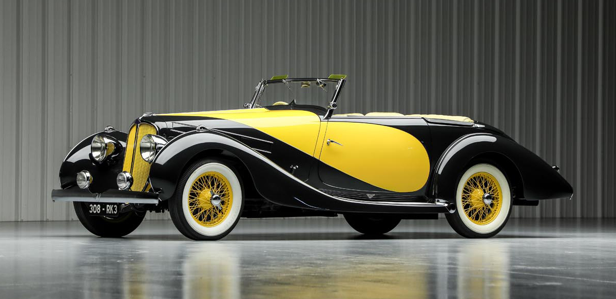 Yellow and black 1935 Delahaye 135M 
