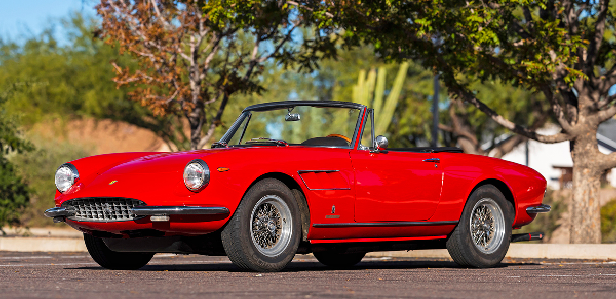 Red 1967 Ferrari 330 GTS front left view