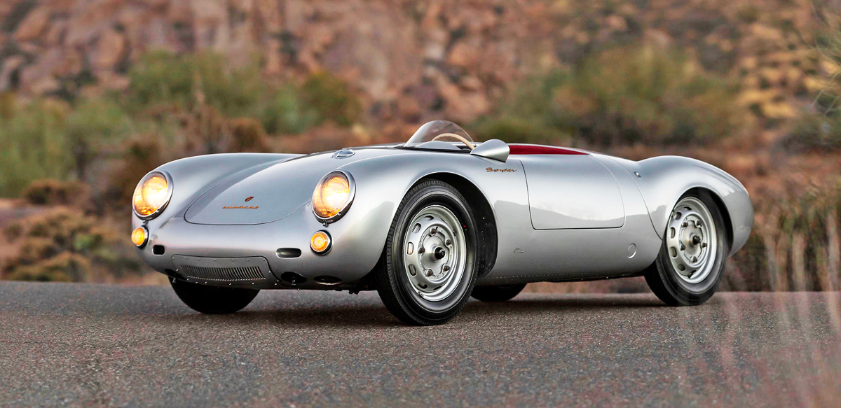 Silver Porsche 550 Spyder left front view