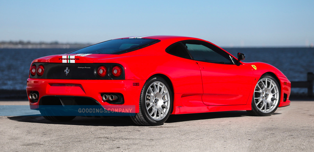 Red Ferrari360 Challenge Stradale back right three-quarter view