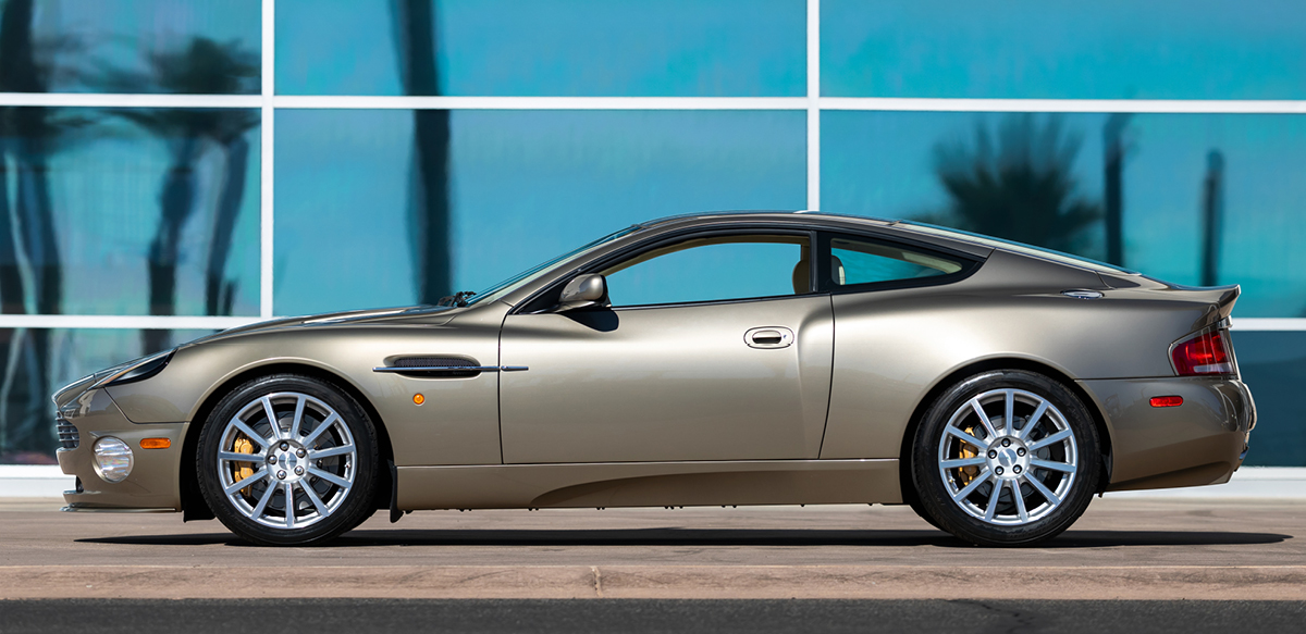 Gold Aston Martin Vanquish Left Side Profile View