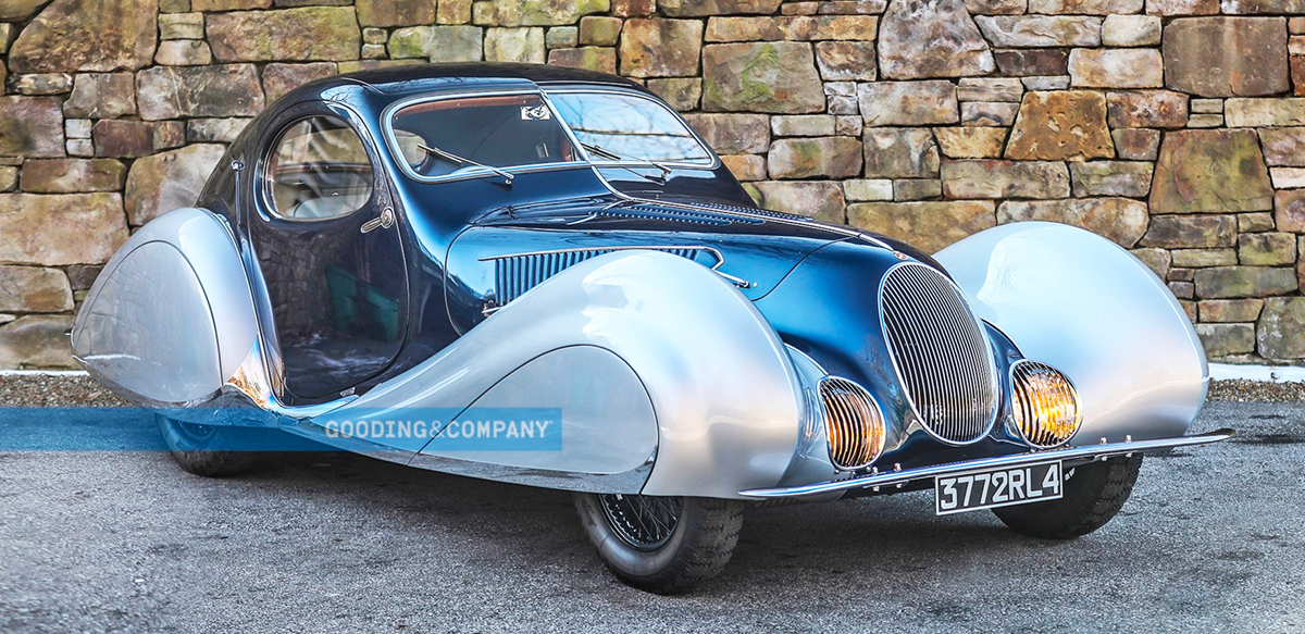 Silver and black 1937 Talbot-Lago right front view