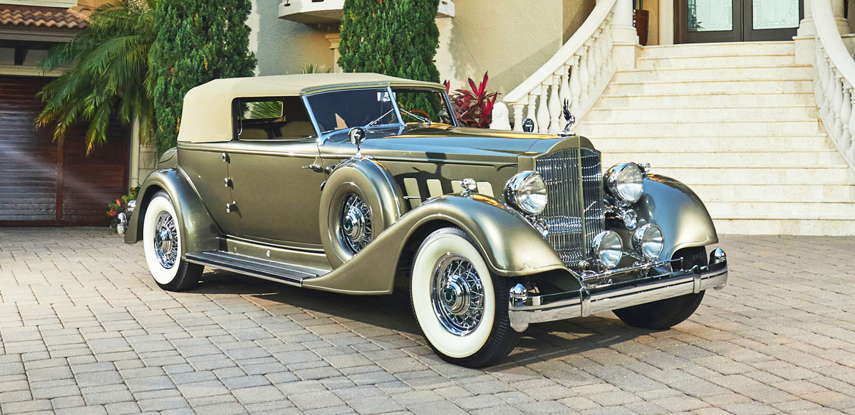 Gold 1934 Packard Twelve convertible right front view