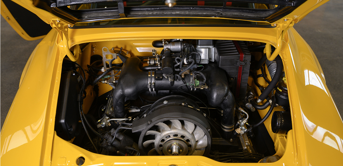 Yellow Porsche 911 Carrera 4 Lightweight Engine View
