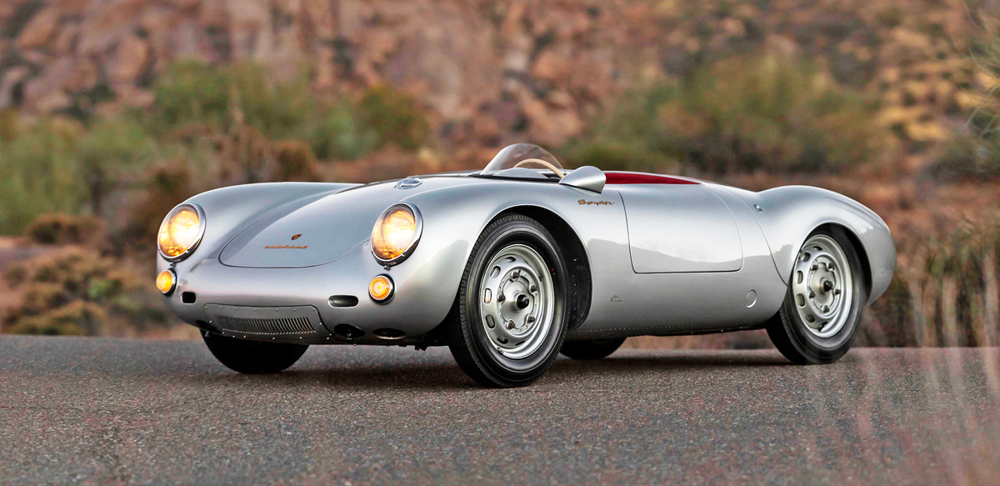 Silver Porsche 550 Spyder left side view