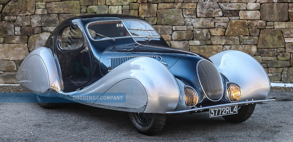 1937 silver and black Talbot Lago front right view