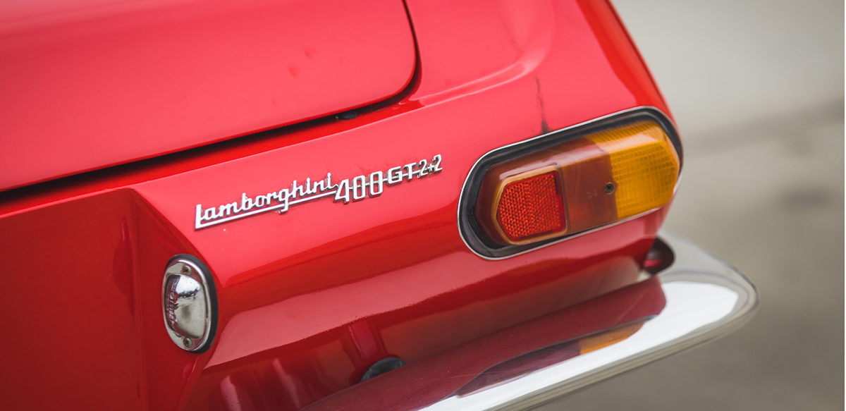 Red Lamborghini 400 GT rear detail view