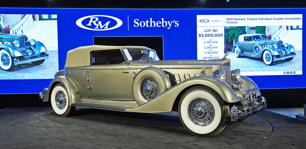 Gold 1934 Packard Twelve convertible front right view