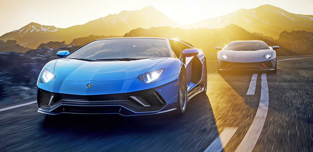 Blue and gray Lamborghini Aventador Ultimaes on road (Source: Lamborghini)