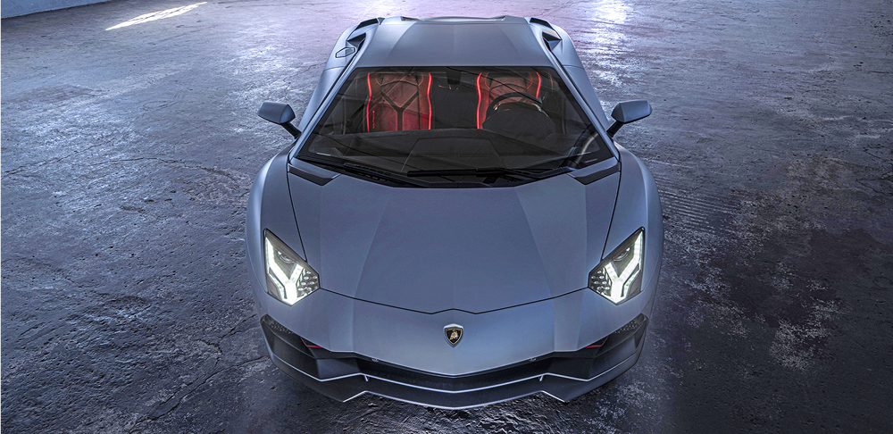 Gray Lamborghini Aventador Ultimae, top front view