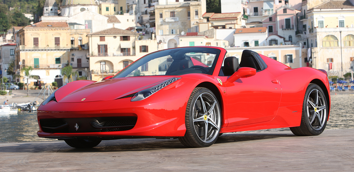 Red Ferrari 458 Spider front three-quarter view