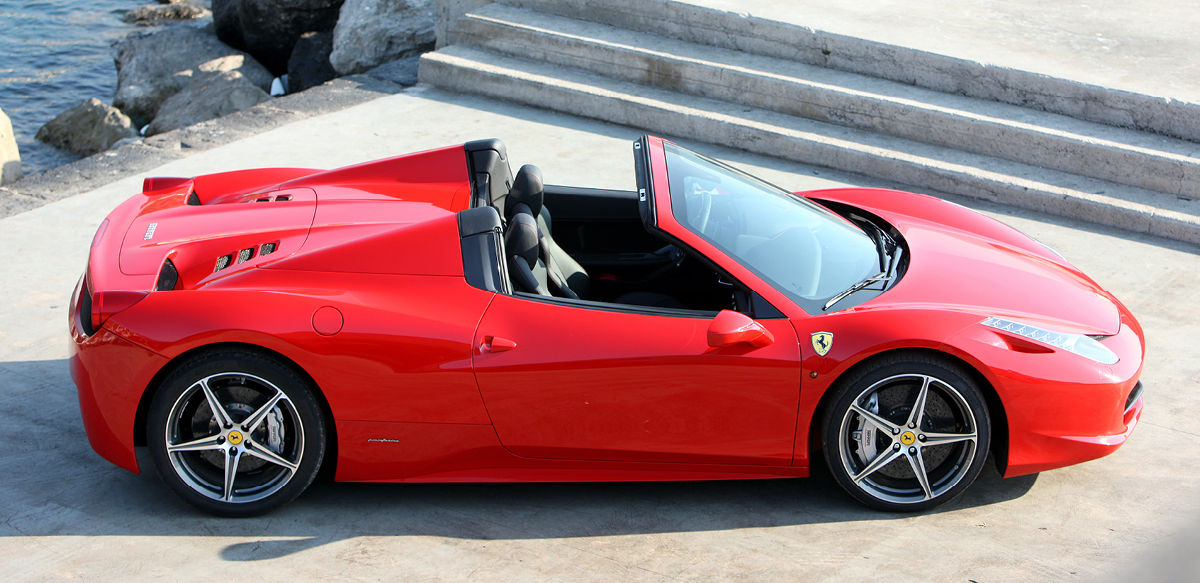 Red Ferrari 458 Spider right side view