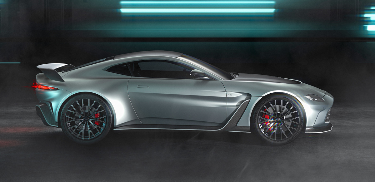 Gray 2023 Aston Martin V-12 Vantage profile view