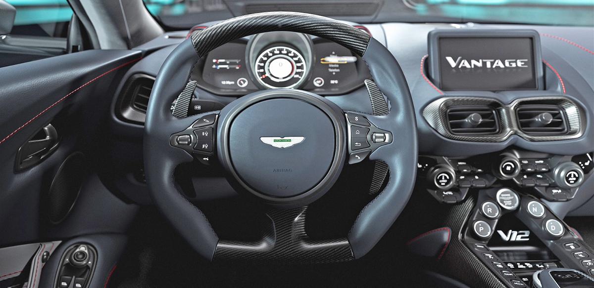 2023 Aston Martin V-12 Vantage dashboard view.