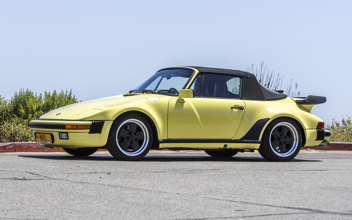 Yellow Porsche Carrera Turbo Look + Slant Nose front left side view