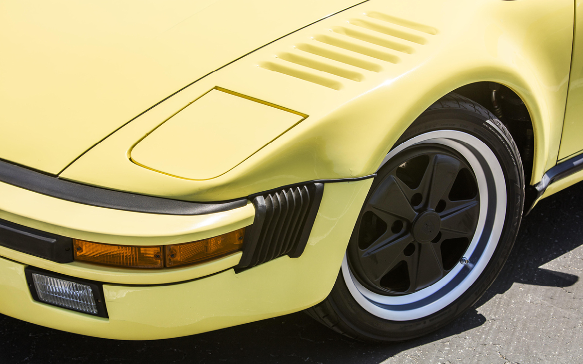Yellow Porsche Carrera Turbo Look + Slant Nose front close-up