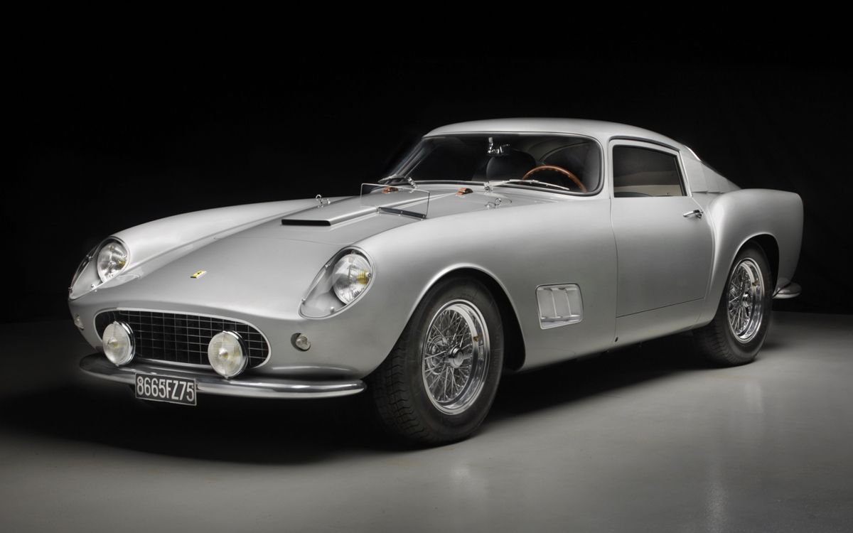 Silver 1957 Ferrari 250 GT TdF front left view