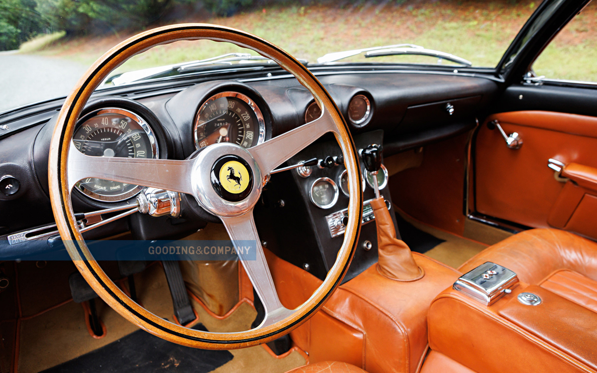 Black 1961 Ferrari Superamerica dashboard view